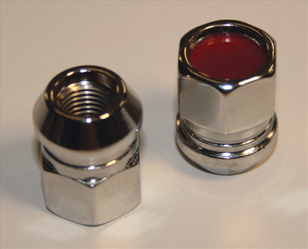 124BA - Set of 5 Rally II bulge acorn lug nuts with red insert for YEARONE 17 aluminum wheels.