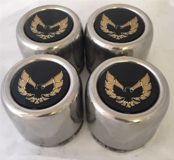 4377NGSET - Set of 4 Reproduction round center caps with Gold inserts for 1976-1981 Firebird models with snowflake wheels.