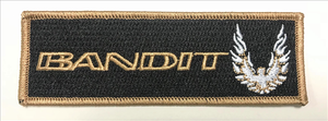 BANPATCH1 - Black patch with GOLD embroidered BANDIT logo and border with silver and gold bird beside logo.  The perfect patch for you garage jacket or bag.
