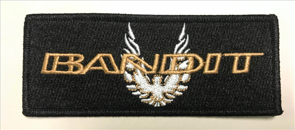 BANPATCH2 - Black patch with GOLD embroidered BANDIT logo with silver and gold bird centered behind logo.  The perfect patch for you garage jacket or bag.