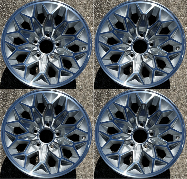 Set of 4 15 X 8 Bandit Snowflake wheels (Not WS6) with painted inserts and  4-1/2 Inch Backspacing or Zero Offset. Use QJ39BS for lug nuts.