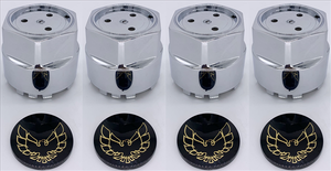 CCSBG1 - 1977-1981 Firebird Black Bird with Gold Outline Center Cap Set with Inserts for Snowflake Wheels and Turbo Wheels. Set of 4