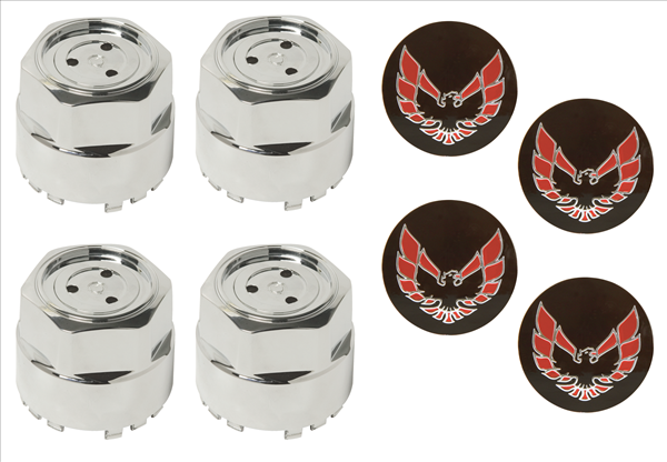 CCSR1 - Set of 4 wheel center caps with red bird inserts for 1979-1981 Turbo wheels and 1980-1981 Snowflake.