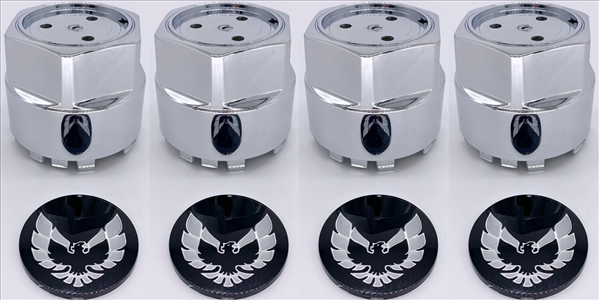 CCSS1 - 1977-1981 Firebird Silver Bird with Chrome Outline Center Cap Set with Inserts for Snowflake Wheels and Turbo Wheels. Set of 4