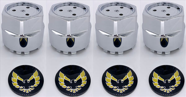 CCSY1 - 1977-1981 Firebird Yellow Bird with Chrome Outline Center Cap Set with Inserts for Snowflake Wheels and Turbo Wheels. Set of 4