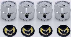 CCSY1 - 1977-1981 Firebird Yellow Bird with Chrome Outline Center Cap Set with Inserts for Snowflake Wheels and Turbo Wheels. Set of 4