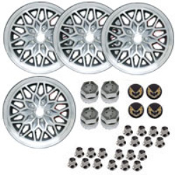 GSF1794KG - 17 X 9 cast aluminum gunmetal Snowflake wheel with 6-1/2" Backspacing or +48mm Offset. for 1993-2002 Camaro and Firebird models. Set of 4 with lug nuts & center caps with gold bird inserts.