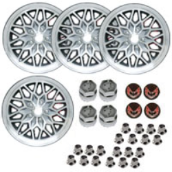 GSF1794KR - 17 X 9 cast aluminum gunmetal Snowflake wheel with 6-1/2" Backspacing or +48mm Offset. for 1993-2002 Camaro and Firebird models. Set of 4 with lug nuts & center caps with red bird inserts.
