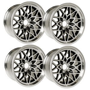 SFW179BLKV2S - 17 X 9 cast aluminum Snowflake wheel set of 4 with 5-1/8" Backspacing or +3mm Offset. BLACK painted recesses.   Must be used with the following Lug nuts.  QJ39B for standard 7/16 -20 thread.  For 1/2-20 use QJ40B.