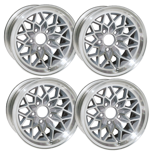 SFW179SLVV2S - 17 X 9 cast aluminum Snowflake wheel set of 4 with 5-1/8" Backspacing or +3mm Offset. SILVER painted recesses.   Must be used with the following Lug nuts.  QJ39B for standard 7/16 -20 thread.  For 1/2-20 use QJ40B.