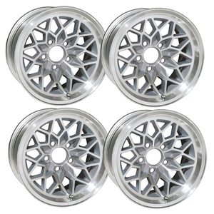 SFW179SLVV2S - 17 X 9 cast aluminum Snowflake wheel set of 4 with 5-1/8 Inch Backspacing or +3mm Offset. SILVER painted recesses.   Must be used with the following Lug nuts.  QJ39B for standard 7/16 -20 thread.  For 1/2-20 use QJ40B.